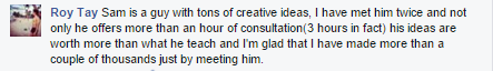testimonial about Sam Choo Coaching from Roy Tay